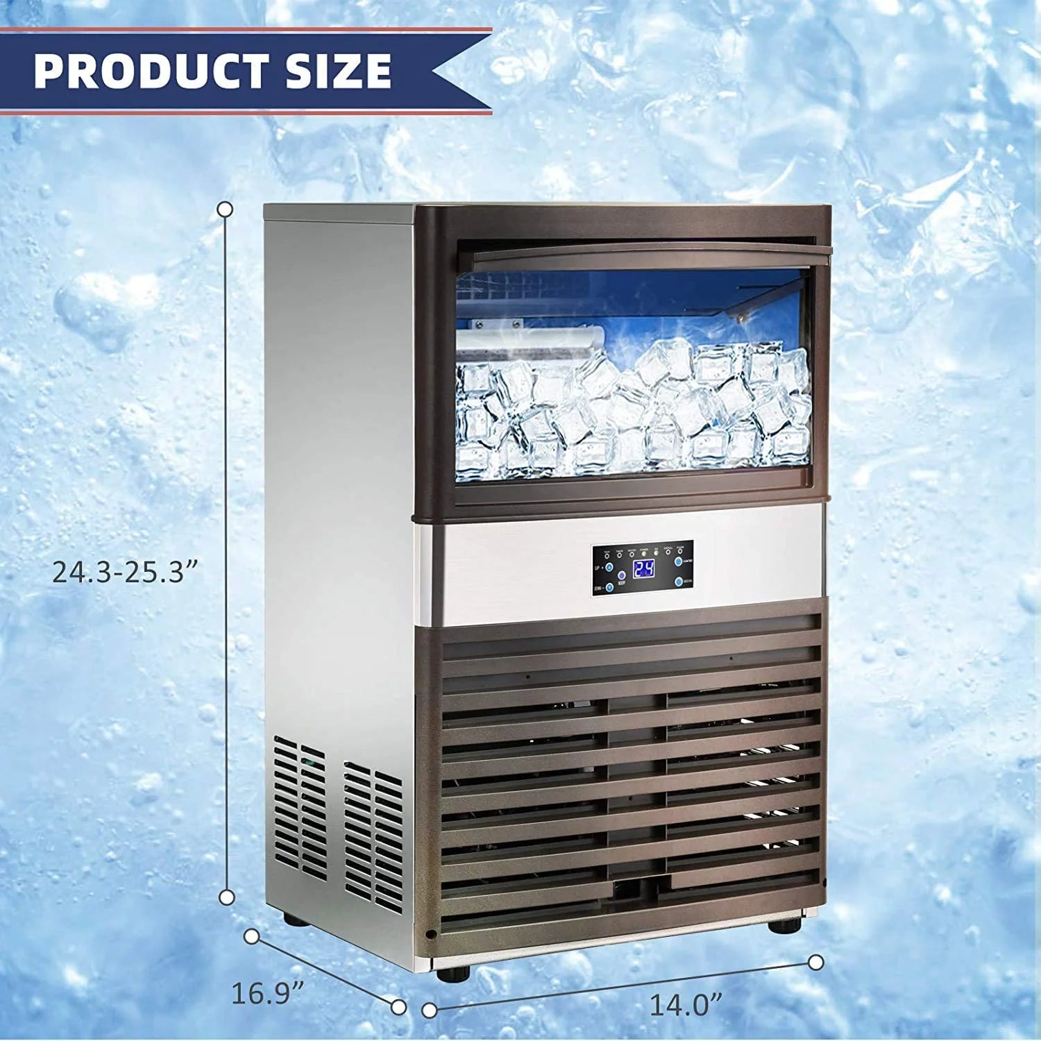 Commercial Ice – 110LBS/24H Stainless Steel Free-Standing Ice Machine Maker Air Cooling Ice