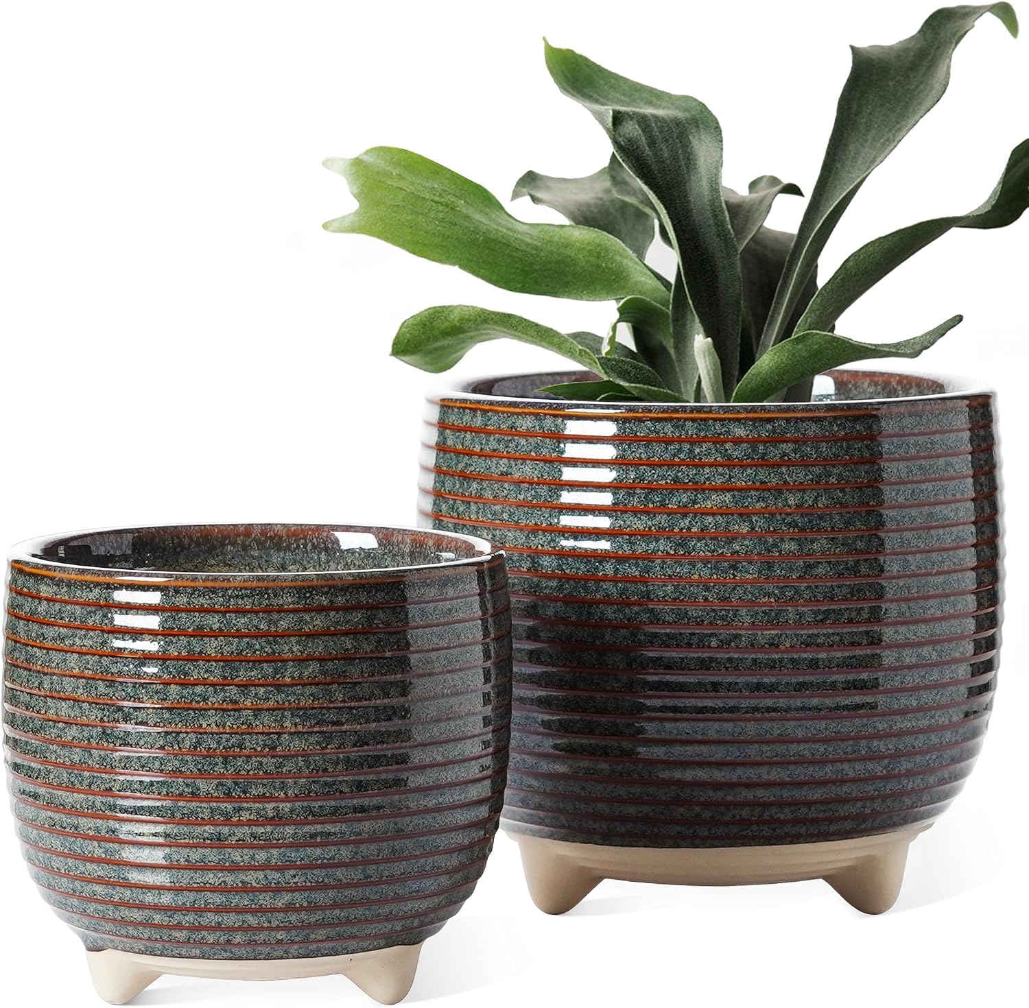 Set of 2 Footed Ceramic Planters
