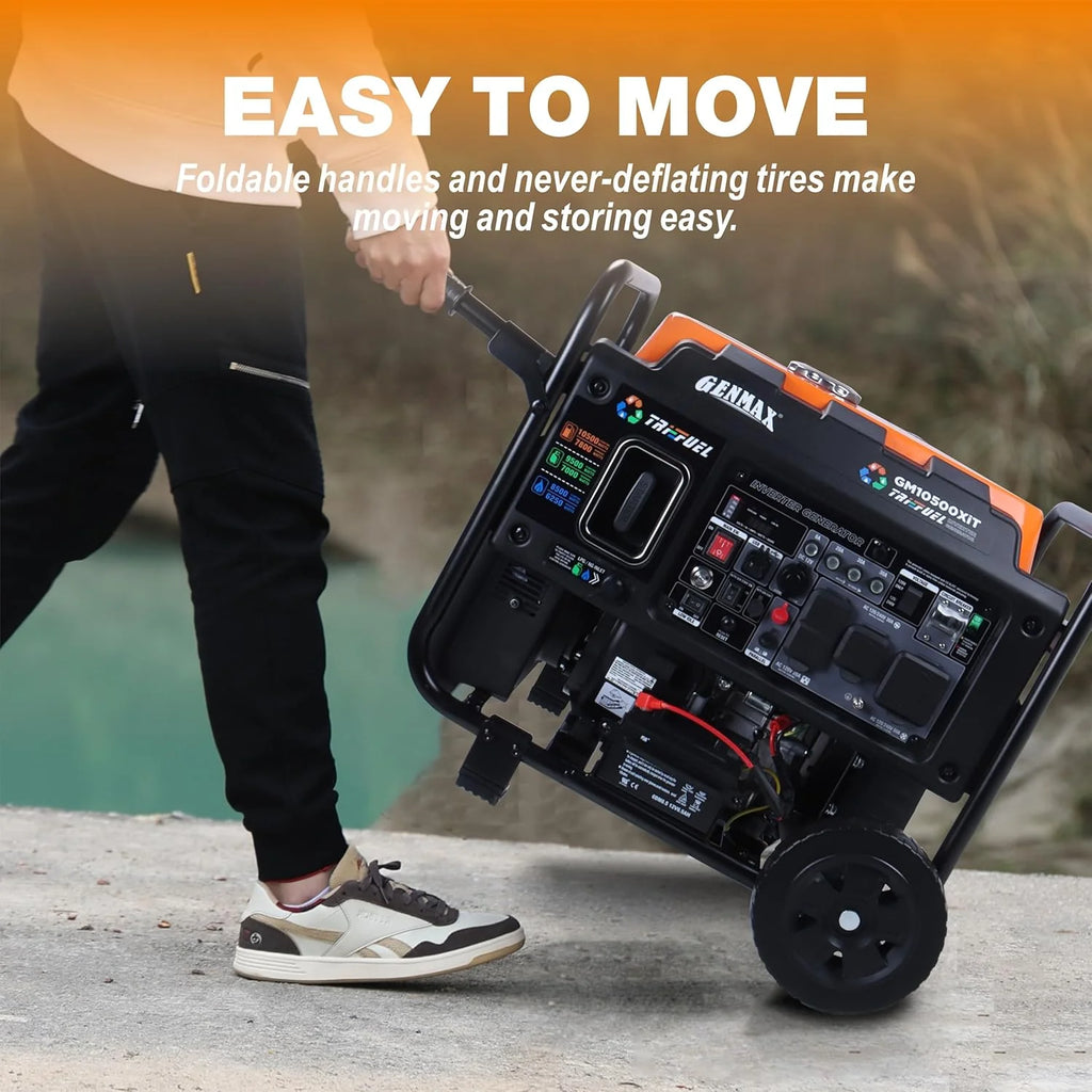 10500 Peak Watt Tri Fuel Open Frame Inverter Generator,with ATS,Quiet Technology,CO Sensor,digital display and 50A,Ideal for Home backup,contruction site and RV Camping.