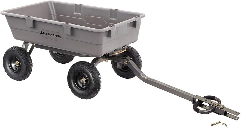 Heavy Duty Poly Utility Dump Wagon Garden Cart w/Pneumatic Tires, 6 Cu Ft - 1200 lb Capacity Outdoor Wheelbarrow for Yard, Landscaping & Gardening, Lawn Tractor or ATV Towable-Gorilla Carts