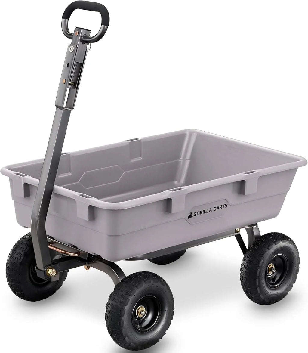 Heavy Duty Poly Utility Dump Wagon Garden Cart w/Pneumatic Tires, 6 Cu Ft - 1200 lb Capacity Outdoor Wheelbarrow for Yard, Landscaping & Gardening, Lawn Tractor or ATV Towable-Gorilla Carts