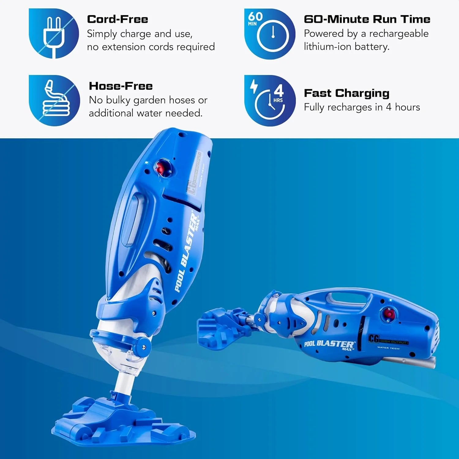 Cordless Pool Vacuum for Deep Cleaning & Strong Suction, Handheld Rechargeable Swimming Pool Cleaner for Inground and Above Ground Pools, Hoseless Pool Vac by