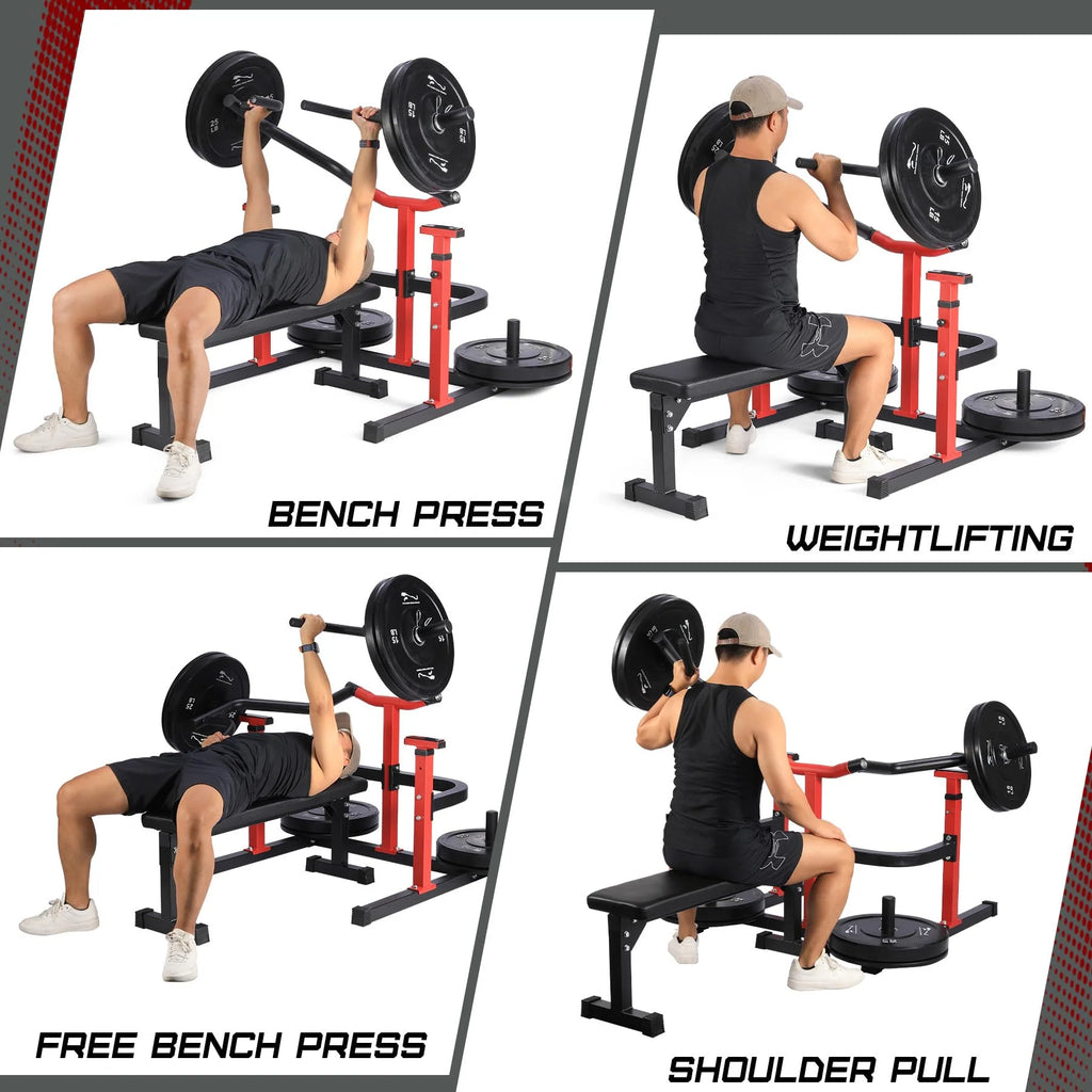 Chest Press Machine, 1050LBS Capacity, Independent Converging Arms, Weight Bench Press with Adjustable Flat Bench for Upper Body Workouts, Red